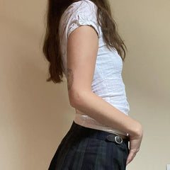 Lunivop Women Zipper Shirts Elegant Fashion Summer Turn Down Collar Short Sleeve Solid Casual Crop Tops y2k White Slim Blouse