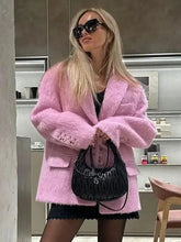 Lunivop Loose Lapel Plush Jacket Female 2024 Autumn Winter New Warm Solid Button Long Sleeve Coat Office Lady Outwear Elegant