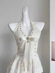 Lunivop Elegant Lace Bow Halter Vest Dress for Women Summer Sweet Vacation Style Cake Dresses New Sleeveless Vestidos De Mujer