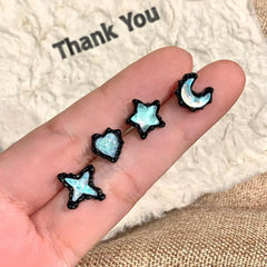 Lunivop 4PCS SET Gothic Moonlight Stone Star Moon Heart Stud Earrings For Egirl Y2K EMO 2000s Harajuku Goth Vintage Jewelry Accessories