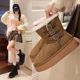 Lunivop Winter Women Boots Platform Shoes Keep Warm Mid-Calf Snow Boots Ladies Side Buckle Comfortable Brown Long Boots Zapatos De Mujer