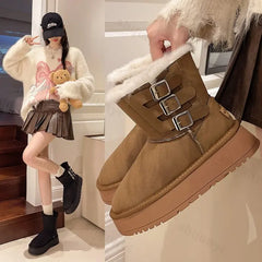 Lunivop Winter Women Boots Platform Shoes Keep Warm Mid-Calf Snow Boots Ladies Side Buckle Comfortable Brown Long Boots Zapatos De Mujer