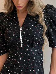 Lunivop Fashion Printed Elegant Long Dress Women's High Waist V-Neck Short Sleeve Commute Slim Evening Female Contrast Maxi Dress