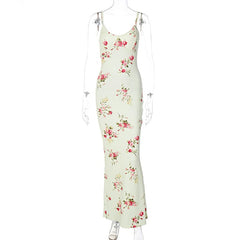 Lunivop Sexy Y2K Clothes Floral Print Sleeveless Backless Bodycon Maxi Dresses for Women Club Birthday Party Elegant Outfit
