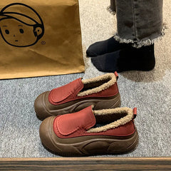 Lunivop Winter Women's Plus Velvet Flat Shoes Round Toe Shallow Slip on Casual Shoes for Women Sneakers Outdoor Women's Walking Shoes