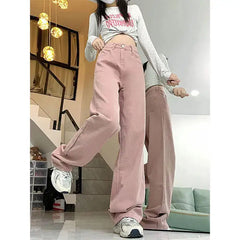 Lunivop High Waist Wide Leg Denim Jeans Women's Spring Autumn New Faion Slimming Casual Floor Length Denim Jeans Sli Versatile