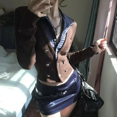 Lunivop Y2k Japanese Shirt Women Patchwork Long Sleeve Fake Two Pieces Tops American Retro 90s Gurnge Tops Tee Streetwear