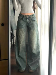 Lunivop American Y2K Vintage Jeans Women Loose Harajuku Casual Denim Pants High Waist Retro Streetwear Female Pockets Trousers New