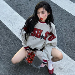 Lunivop O Neck Long Sleeve Letter Print Loose Casual Strwetwear Tops Fashion Korean Manufacturer Clothes Y2K Streetwear Autumn