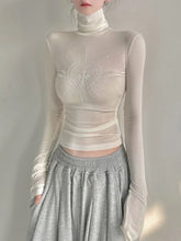 Lunivop All-match Print Diamond Slim Fit T-shirts Summer New Turtleneck Bottoming Tops Women Y2k Grunge Long Sleeve White Tee Shirt