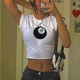 Lunivop Y2k Streetwear Slim White T-shirts Women Print Short Sleeve O-Neck Basic Crop Tee Tops Harajuku Grunge Rave Outfits