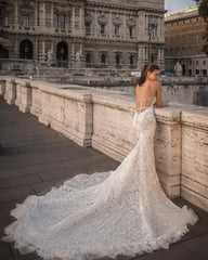 Lunivop Boho Beach Mermaid Wedding Dress Lace Strapless Bridal Gown White Women Marrige Bride Dresses Long Train Custom Vestido De Noiva