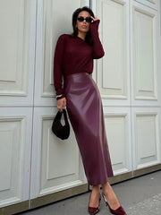 Lunivop Autumn Fashion New Women's Elegant Leather Half Skirt Commuting Style High Waist Slimming Split Hot Girl Bag Hip Half Skirt