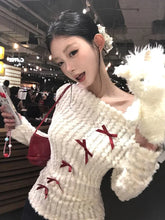 Lunivop Sweet Bow Knitted Pullover Women Off Shoulder Sexy Long Sleeve Sweaters Korean Style Kawaii Autumn Winter Pullovers