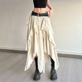 Lunivop Vintage asymmetrical Long Skirt Women Y2k Harajuku Elegant Lace Ruffle Skirt Gothic Korean Style Street Layered Skirts