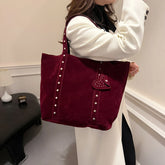 Lunivop New In Faux Suede Casual Tote Bags Large Capacity Rivet Vintage Handbags Designer Elegant Solid Retro Shoulder Bags