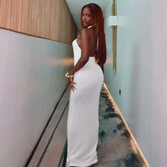 Lunivop Hollow Out Halter Backless Maxi Dresses For Women 2025 Sexy Party Dress White Black Red Night Club Outfits Summer