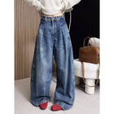 Lunivop Women's Retro Wide Leg Baggy Casual Denim Trouser Harajuku Washed High Waist Loose Jeans Autumn Blue 2000s Pants