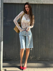 Lunivop Jacquard See Through T-Shirts Women Thin O-Neck Stretch Long Sleeve Autumn Sexy Wild Coquettish Club Party Streetwear