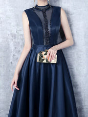 Lunivop French Temperament O Neck Sleeveless Ceremonial Dress Mesh Spliced Diamond Appliques Strap Design Vestidos Satin High Waist Robe formal dress