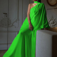 Lunivop Elegant Halter One Shoulder Loose Party Long Dress Lady Batwing Sleeve Banquet Casual Women Fashion Skew Collar Dress