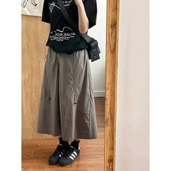 Lunivop Vintage Midi Skirt for Women Gothic High Waist Fashion Umbrella Skirt Retro Loose Solid A-line Ruffle Skirts Streetwear