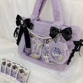 Lunivop Plush Bow Purple Handbag Purse Women Sweet Japanese Transparent Ita Bag Girls Kawaii Shoulder Crossbody Bag Aesthetic