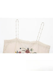 Lunivop Vintage Embroidery Flower Women Sets 2 Pieces Short Cami Tops High Waist Shorts Fashion Summer Holiday Beach Sets