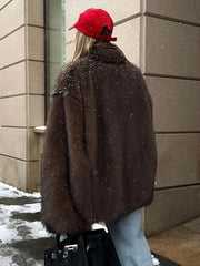 Lunivop Winter Gradient Fluffy Fur Coat Women Thickened Big Turn-down Collar Jackets Female Luxury Faux Fox Fur High Street Outwear Tops