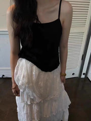 Lunivop Korean Fashion Sweet Lace Patchwork Tank Top 2025 Summer New Camisole Vest for Women Y2k Sexy Slim Fit Black Tops Mujer