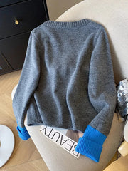 Lunivop Vintage Love Print Cardigan Women Lazy Wind Patchwork Long Sleeve Knitted Sweaters Casual O Neck Fall Retro Korean Female Tops