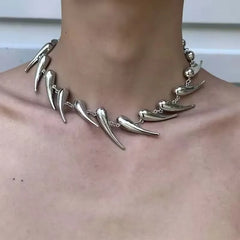 Lunivop Punk Hip Hop Silver Color Rivet Chain Choker Necklace for Men Women Exaggerated Metal Water Drop Thorn Short Necklaces Jewelry