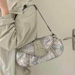 Lunivop Leopard Print Y2k Handbag Women Hot Girl Heart Large Capacity Silver Shoulder Bags Purse Ladies Vintage Crossbody Bag