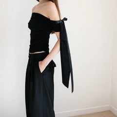 Lunivop Solid Sexy Off Shoulder Casual Slash Neck Bow Pleated Slim Fit Crop Tops Y2K Spring Summer New Daily Cute Fashion Vest