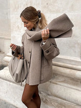 Lunivop Elegant Scarf Collar Short Jackets Women Casual Loose Khaki Single-Breasted Jacket Female Autumn Winter Chic High Streetwear Top