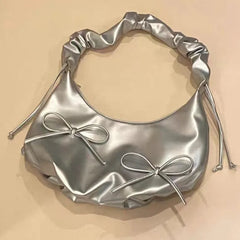 Lunivop Bow Silver Shoulder Bags Y2k Women Sweet Cute Leather Underarm Bag Handbag Female Harajuku Designer Luxury Bag Aesthetic