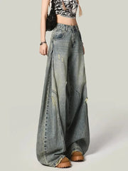 Lunivop Women Y2K Hole Jeans Streetwear American Retro High Waist Loose Denim Pants Casual Hip Hop Vintage Pockets Lady Gothic Trousers