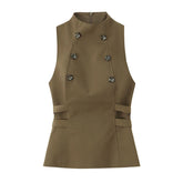 Lunivop New Fashion Women High Neck Sleeveless Button Top Elegant Chic Lady Tank Tops