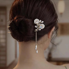 Lunivop New Chinese Style Green Zircon Flower Hair Stick For Women Vintage Imitation Pearl Tassel Hair Stick Hair Accessories