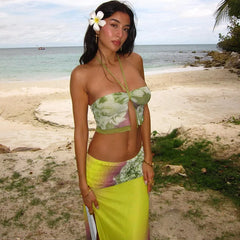 Lunivop Beach Skirt Sets for Women Fashion Printed Slim Bohemian Outfits Sexy Halter Crop Top and Maxi Skirt Holiday Two Piece Set