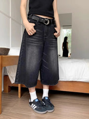 Lunivop Black Baggy Denim Shorts Women Y2k Vintage Wide Leg Jorts Washed High Waist Streetwear Casual Fashion Loose Trousers