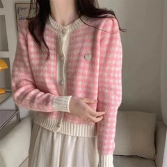 Lunivop Cute Heart Button Knit Cardigan for Women Heart-shape Embroidered Button-up Crop Sweater Jacket Teen-girl Kawaii Y2K Outfit