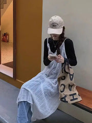 Lunivop Fashion All-match Lace Camisole Dress for Women 2025 Summer New Mesh Vest Dresses Y2k Mid-length Loose Vestidos De Mujer