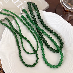 Lunivop New 4 6 8 10mm Green Color Glass Beads Strand Beaded Necklace for Women Female Silver Plated Toggle Clasp Chokers