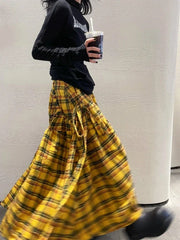 Lunivop Vintage Plaid Skirt Women Y2k Japanese Style Long Skirt Harajuku Streetwear Fashion Retro A-line Midi Skirts Aesthetics