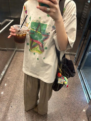 Lunivop T Shirts Women Cartoon Graffiti Printed Loose O Neck Summer 2025 Casual Short Sleeve Y2k Tops Female Fashion Tshirt