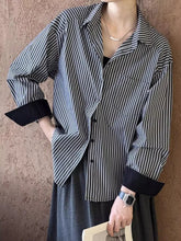 Lunivop Striped Vintage Women Shirt Korean Oversize Long Sleeve Casual Loose Blouse Simple Pocket Fall Retro All Match Female Tops