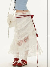 Lunivop Fairycore Lace Long Skirts Women Elegant Irregular Tulle Layered Skirt Boho Vintage White See Through Holiday Skirts