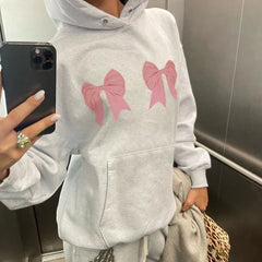 Lunivop Korean Fashion Bow Print Women Hoodie Kawai Harajuku Casual Streetwear Aesthetic Y2K Pullover Loose E-girl Jacket Couple Tops
