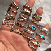 Lunivop Y2K Crystal Rings Kpop Heart Adjustable Ring Irregular Geometry Punk Vintage Rings For Women Girls New Fashion Jewelry